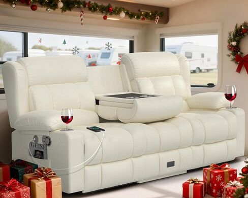 Loveseat Recliner Sofa with Flip Backrest Design, 3 Seat RV Recliner Sofa with USB Ports & Pockets, Wall Hugger Reclining Loveseat with Cup Holders & Drawer, RV Couch for Home Theater Seating in Kuwait