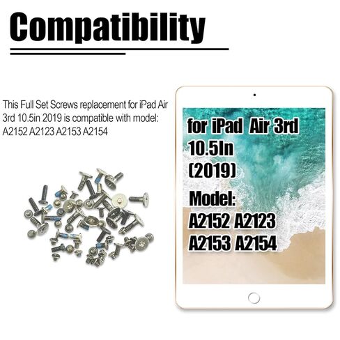 مجموعة براغي كاملة بديلة لجهاز iPad Air 3 الجيل الثالث 10.5 بوصة 2019 - مجموعة إصلاح البراغي الداخلية الكاملة - متوافقة مع الطراز A2152 A2123 A2153 A2154 in Kuwait