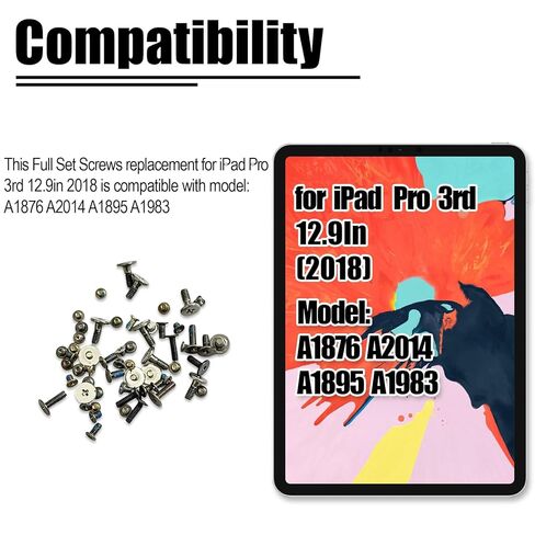 مجموعة براغي كاملة بديلة لجهاز iPad Pro 12.9 بوصة الجيل الثالث 2018 - مجموعة إصلاح البراغي الداخلية الكاملة - متوافقة مع الطراز A1876 A2014 A1895 A1983 in Kuwait
