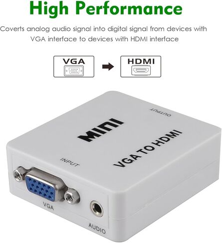1080P VGA to HDMI Video Audio Converter Adapter with 3.5mm Audio Jack for PCs, HDTVs, Monitors, Projectors, Included USB Cable and Audio Cable in Kuwait