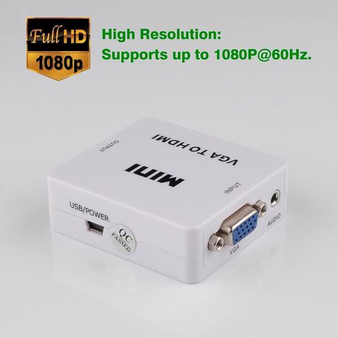 1080P VGA to HDMI Video Audio Converter Adapter with 3.5mm Audio Jack for PCs, HDTVs, Monitors, Projectors, Included USB Cable and Audio Cable in Kuwait