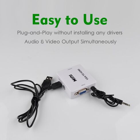 1080P VGA to HDMI Video Audio Converter Adapter with 3.5mm Audio Jack for PCs, HDTVs, Monitors, Projectors, Included USB Cable and Audio Cable in Kuwait