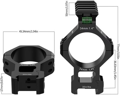 حلقات نطاق Picatinny الدقيقة من WestHunter Optics يتم تركيبها مع سكة ​​Picatinny ذات مستوى الفقاعات| أنبوب 1 بوصة و30 مم و34 مم in Kuwait