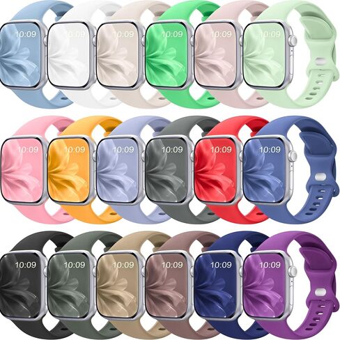 18 Pack Silicone Bands Compatible with Apple Watch 38mm 40mm 41mm 42mm 44mm 45mm 46mm 49mm Women Men, Soft Waterproof Replacement Wrist Sport Band for iWatch Series 11 10 9 8 7 6 5 4 3 2 1 SE Ultra in Kuwait