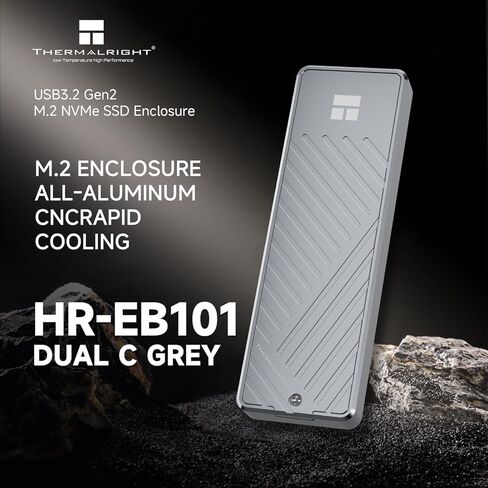 Thermalright 10Gbps M.2 Enclosure-HR-EB101 Dual C Grey-Large Capacity up to 8TB with Dual-Protocol Support. Supports M Key & B&M Key/2230/2242/ 2260/2280. for PC, PS5, Laptop Expansion in Kuwait