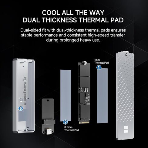 Thermalright 10Gbps M.2 Enclosure-HR-EB101 Dual C Grey-Large Capacity up to 8TB with Dual-Protocol Support. Supports M Key & B&M Key/2230/2242/ 2260/2280. for PC, PS5, Laptop Expansion in Kuwait