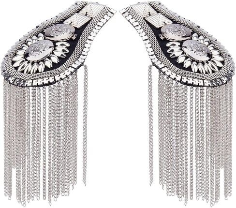 SUPERFINDINGS Fashion Shoulder Epaulet Tassel Iron Shoulder Badge Detachable Tassel Chain Metal Epaulettes Beads Punk Fringe Epault for Jackets in Saudi Arabia