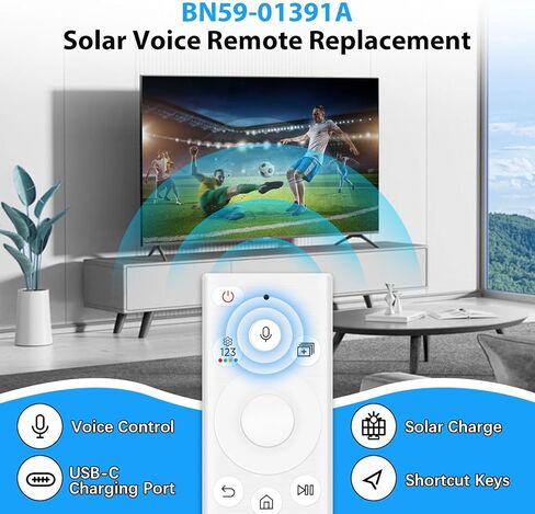 جهاز تحكم عن بعد صوتي بالطاقة الشمسية BN59-01391A لتلفزيون Samsung Frame، بلوتوث قابل لإعادة الشحن مع شحن بالطاقة الشمسية، متوافق مع تلفزيونات Samsung 2021-2023 Neo LED 4K الذكية، فائقة الدقة، 4 أزرار اختصار - أبيض in Kuwait