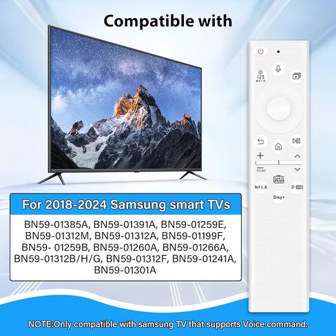 جهاز تحكم عن بعد صوتي بالطاقة الشمسية BN59-01391A لتلفزيون Samsung Frame، بلوتوث قابل لإعادة الشحن مع شحن بالطاقة الشمسية، متوافق مع تلفزيونات Samsung 2021-2023 Neo LED 4K الذكية، فائقة الدقة، 4 أزرار اختصار - أبيض in Kuwait