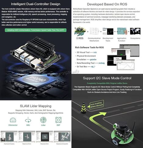 JetBot Professional Version ROS AI Robot Accessory Kit Supports Dual Controllers RP2040 Microcontroller Jetson Nano for Lidar Mapping Vision Processing Self Driving @XYGStudy in Kuwait