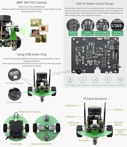JetBot Professional Version ROS AI Robot Accessory Kit Supports Dual Controllers RP2040 Microcontroller Jetson Nano for Lidar Mapping Vision Processing Self Driving @XYGStudy in Kuwait