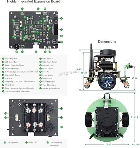 JetBot Professional Version ROS AI Robot Accessory Kit Supports Dual Controllers RP2040 Microcontroller Jetson Nano for Lidar Mapping Vision Processing Self Driving @XYGStudy in Kuwait