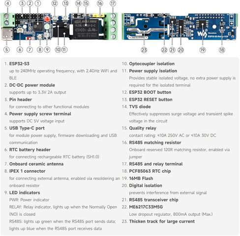 KLAYERS ESP32-S3 Industrial Control Board, Wi-Fi Relay, RS485/BLE/Wi-Fi Interfaces, Isolated Protection, DIN-Rail Housing for AIoT Applications in Kuwait