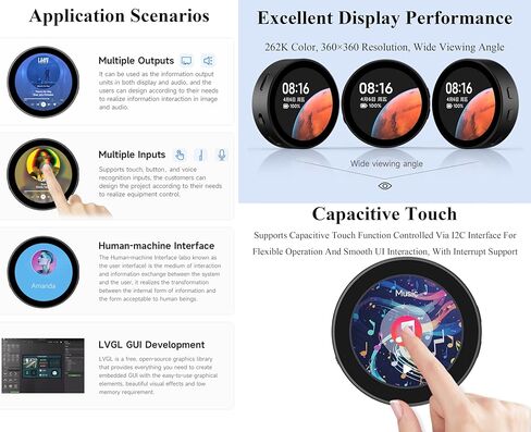 ESP32-S3 1.85inch Round Touch LCD Development Board, 360x360, Supports Wi-Fi & BLE 5, AI Speech, Smart Speaker Box, Support AI Interaction and Offline Voice Control, with Speaker Box in Kuwait