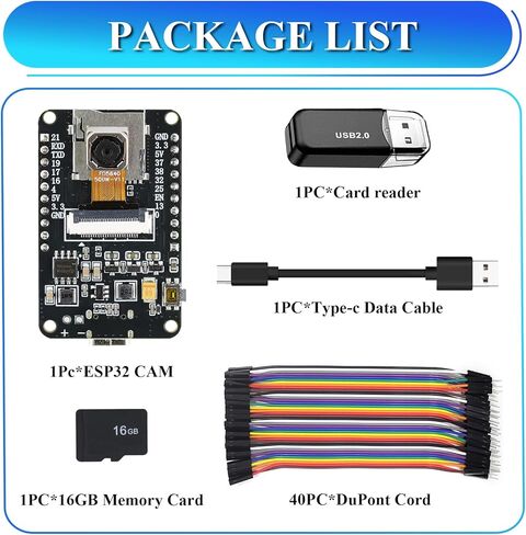 ESP32 CAM Development Board Kit with OV5640 5MP 72 Degree Camera Module | Dual-core 4MB Flash + 8MB SRAM 20Pin Type-C Port & CH340X Chip for Arduino Devkit in Kuwait