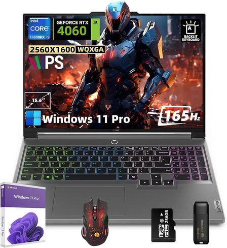 كمبيوتر محمول للألعاب Lenovo Legion 5i - شاشة WQXGA 165 هرتز مقاس 16 بوصة، Intel 24-Core i9-14900HX، GeForce RTX 4060، Wi-Fi 6E، لوحة مفاتيح بإضاءة خلفية RGB، Win 11 Pro مع ملحقات JAWFOAL (ذاكرة الوصول العشوائي 64 جيجابايت، 2 تيرابايت SSD) in Kuwait