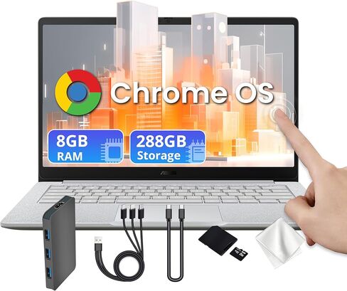 ASUS Chromebook CX 14" FHD Touchscreen Laptop, Intel Celeron N4500, 8GB LPDDR4X, 288GB Storage(128GB eMMC&160GB Docking Station Set), Intel UHD Graphics, Long Battery Life, WiFi 6, Chrome OS, Gray in Kuwait