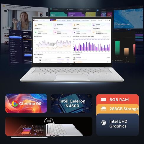 ASUS Chromebook CX 14" FHD Touchscreen Laptop, Intel Celeron N4500, 8GB LPDDR4X, 288GB Storage(128GB eMMC&160GB Docking Station Set), Intel UHD Graphics, Long Battery Life, WiFi 6, Chrome OS, Gray in Kuwait