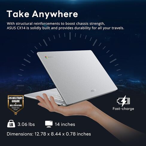ASUS Chromebook CX 14" FHD Touchscreen Laptop, Intel Celeron N4500, 8GB LPDDR4X, 288GB Storage(128GB eMMC&160GB Docking Station Set), Intel UHD Graphics, Long Battery Life, WiFi 6, Chrome OS, Gray in Kuwait