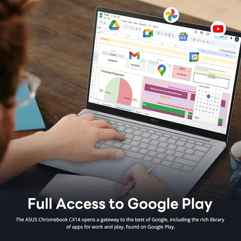 ASUS Chromebook CX 14" FHD Touchscreen Laptop, Intel Celeron N4500, 8GB LPDDR4X, 288GB Storage(128GB eMMC&160GB Docking Station Set), Intel UHD Graphics, Long Battery Life, WiFi 6, Chrome OS, Gray in Kuwait