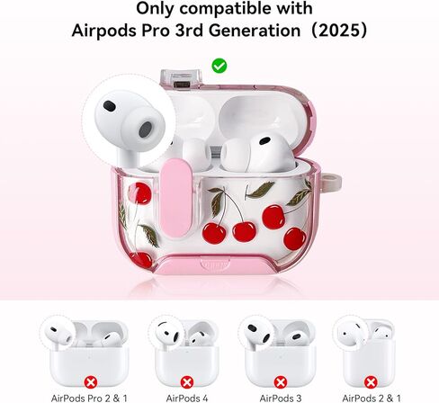 متوافق مع حافظة AirPods Pro 3 مع قفل أمان، غطاء حافظة AirPods Pro 3 جميل وجميل مع سلسلة مفاتيح، حافظة ناعمة من مادة TPU الواقية مضادة للصدمات للنساء والفتيات in Kuwait