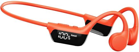 Bone Conduction Headphones Bluetooth 6.0 Earbuds, Open Ear Headphones with Dual Driver Sound, LED Display, IPX7 for Sport/Running, Black-Orange in Kuwait