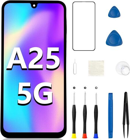 لهاتف Samsung Galaxy A25 5G A256U استبدال الشاشة مع الإطار مع سماعة الأذن ومكبر الصوت الجانبي وزر الصوت ومحرك الاهتزاز وشاشة LCD Incell التي تعمل باللمس ومجموعات إصلاح مجموعة المحول الرقمي in Kuwait