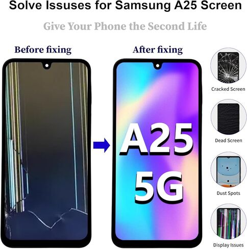 لهاتف Samsung Galaxy A25 5G A256U استبدال الشاشة مع الإطار مع سماعة الأذن ومكبر الصوت الجانبي وزر الصوت ومحرك الاهتزاز وشاشة LCD Incell التي تعمل باللمس ومجموعات إصلاح مجموعة المحول الرقمي in Kuwait