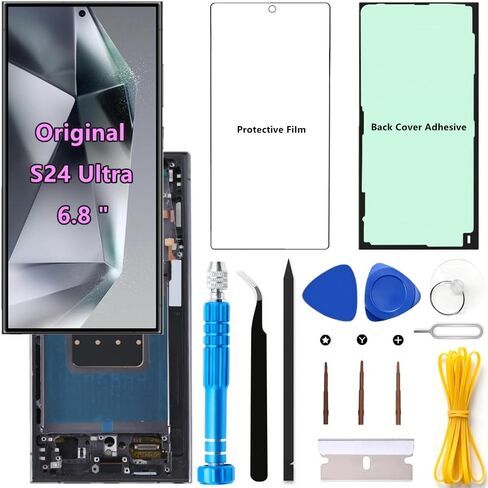 شاشة بديلة أصلية 6.8 بوصة AMOLED 120 هرتز S24 Ultra OEM لهاتف Samsung Galaxy S24Ultra 5G SM-S928U SM-S928U1 مجموعة محول رقمي لشاشة تعمل باللمس (إطار رمادي + واقي + لاصق + أدوات) in Kuwait