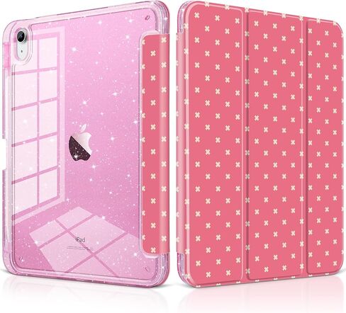 DONGKE for iPad Pro 11 inch Case – Fits M5 2025 / M4 2024, Shockproof Sparkling Glitter Acrylic Back, Pencil Holder, Trifold Stand, Auto Sleep/Wake & Touch ID Support - Dark Pink Polka Dot in Kuwait