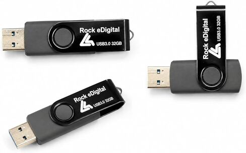 Rock eDigital 32GB USB 3.0 Flash Drive, High Speed Swivel Thumb Drive, Portable Memory Stick with Keyring Hole for Computer/Laptop/Car Audio, Black in Kuwait