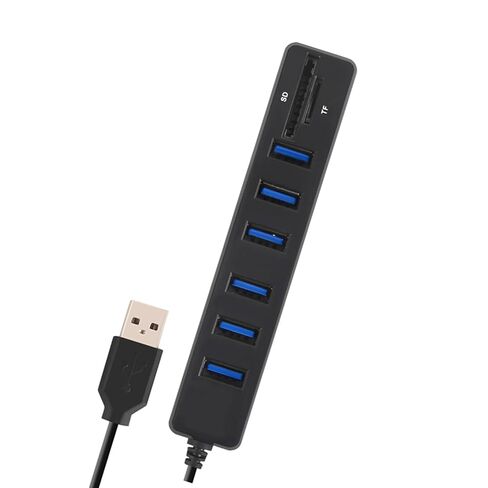 ASHATA USB 2.0 Hub مع 3/6 منافذ، قارئ بطاقات SD TF صغير عالي السرعة 2 في 1 للكمبيوتر المحمول، محول مكنسة كهربائية متعدد المنافذ (ASHATA1s52r-B-8) in Kuwait