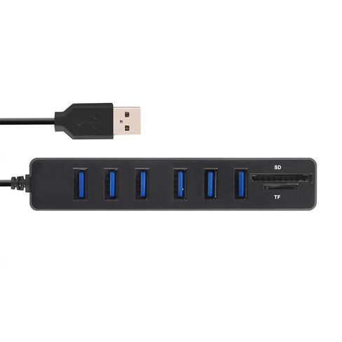 ASHATA USB 2.0 Hub مع 3/6 منافذ، قارئ بطاقات SD TF صغير عالي السرعة 2 في 1 للكمبيوتر المحمول، محول مكنسة كهربائية متعدد المنافذ (ASHATA1s52r-B-8) in Kuwait
