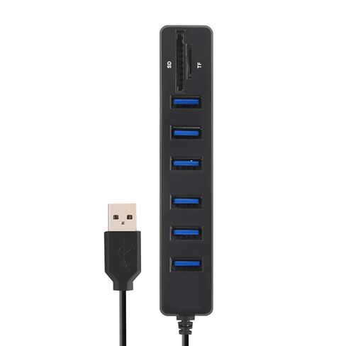 ASHATA USB 2.0 Hub مع 3/6 منافذ، قارئ بطاقات SD TF صغير عالي السرعة 2 في 1 للكمبيوتر المحمول، محول مكنسة كهربائية متعدد المنافذ (ASHATA1s52r-B-8) in Kuwait