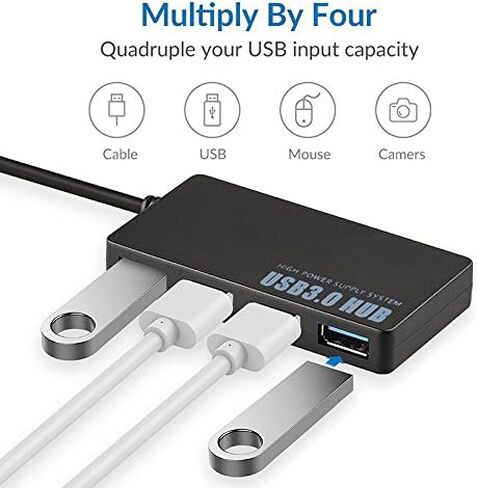 موزع توسيع USB 3.0 بـ 4 منافذ عالي السرعة ونحيف ومدمج، أسود، 159187 in Kuwait