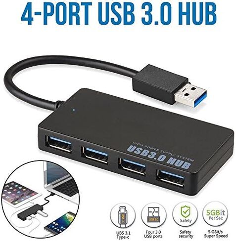 موزع توسيع USB 3.0 بـ 4 منافذ عالي السرعة ونحيف ومدمج، أسود، 159187 in Kuwait