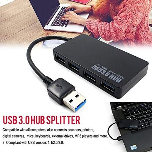 موزع توسيع USB 3.0 بـ 4 منافذ عالي السرعة ونحيف ومدمج، أسود، 159187 in Kuwait