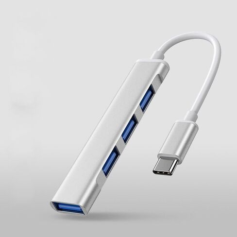 USB C Hub 4-Port Multiport Adapter, Metal USB-C to 4 USB Ports Expander for Laptop & Tablet, Plug and Play Portable USB Splitter for Home Office & Travel, Silver in Kuwait