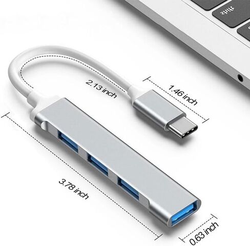 USB C Hub 4-Port Multiport Adapter, Metal USB-C to 4 USB Ports Expander for Laptop & Tablet, Plug and Play Portable USB Splitter for Home Office & Travel, Silver in Kuwait