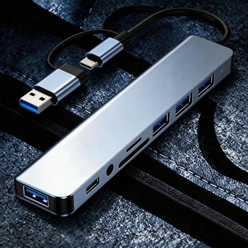 【8-in-1】 USB C Hub Docking Station Adapter with 5Gbps USB 3.0, SD/TF Card Reader, 3.5mm Audio, OTG Compatible with iPhone17,16,15,MacBook, Surface Pro, XPS, Dell, HP, Lenovo Laptop in Kuwait