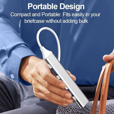 USB C Hub 4-Port Multiport Adapter, Metal USB-C to 4 USB Ports Expander for Laptop & Tablet, Plug and Play Portable USB Splitter for Home Office & Travel, Silver in Kuwait