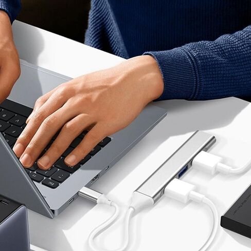 USB C Hub 4-Port Multiport Adapter, Metal USB-C to 4 USB Ports Expander for Laptop & Tablet, Plug and Play Portable USB Splitter for Home Office & Travel, Silver in Kuwait