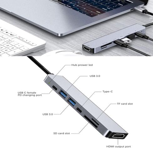 7In1 USB C Hub Adapter to 4K HDMI Hub +USB+PD Multifunction Adapter Fast Converter in Kuwait