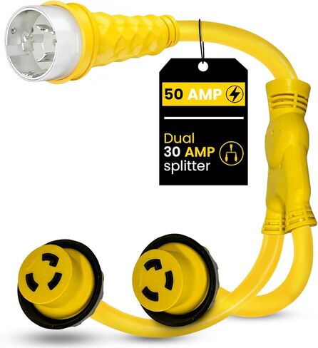 Amp Up Marine & RV Cords 125/250v 50 amp Male x (2) 30a Female Marine Y Splitter Boat Shore Power Adapter - 21523 in Saudi Arabia