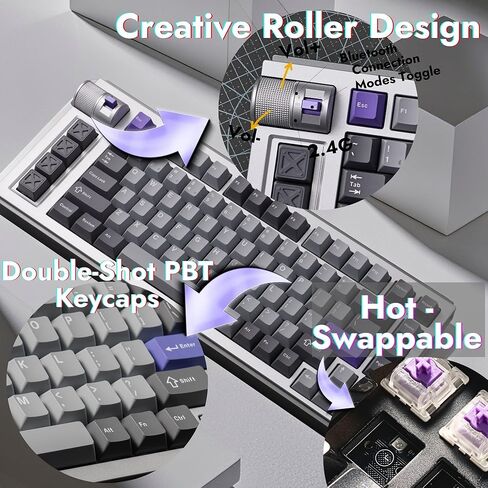 لوحة مفاتيح ألعاب LEMOKEY L1 HE 75% Hall Effect RGB، هيكل ألومنيوم كامل، اتصال ثلاثي الأوضاع، مشغل سريع وتشغيل قابل للتعديل، قابل للتبديل السريع، مكون الويب، مع مقبض، لنظامي التشغيل Windows وMac in Kuwait