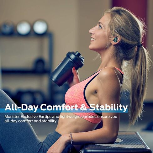Monster Clarity 101Plus AirLinks Wireless Earbuds, Bluetooth 5.0 in-Ear Headphones with Charging Case, Stereo Earphones Deep Bass Sound, Built-in Mic, Clear Call, Water Resistant Design for Sports in Kuwait