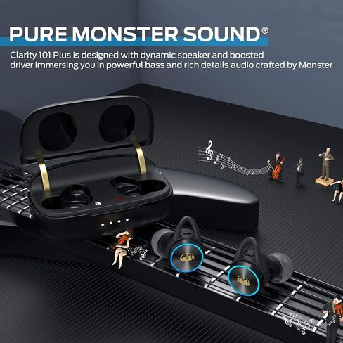 Monster Clarity 101Plus AirLinks Wireless Earbuds, Bluetooth 5.0 in-Ear Headphones with Charging Case, Stereo Earphones Deep Bass Sound, Built-in Mic, Clear Call, Water Resistant Design for Sports in Kuwait