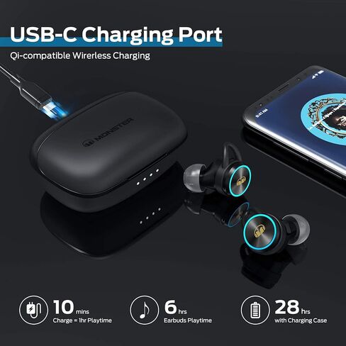 Monster Clarity 101Plus AirLinks Wireless Earbuds, Bluetooth 5.0 in-Ear Headphones with Charging Case, Stereo Earphones Deep Bass Sound, Built-in Mic, Clear Call, Water Resistant Design for Sports in Kuwait