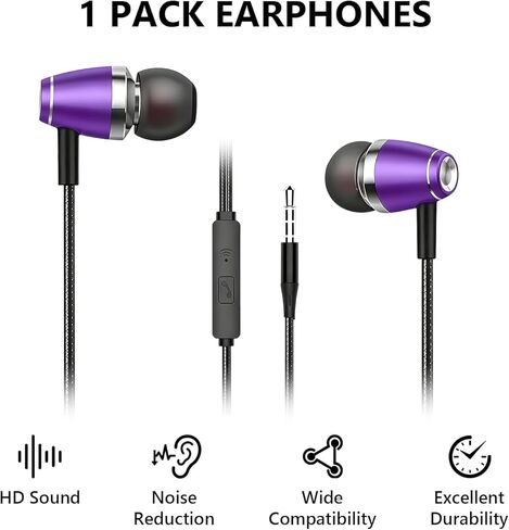 Wired Earbuds with Microphone, 3.5mm in-Ear Headphones, HiFi Stereo Sound, Noise Isolating Earphones with Volume Control, Compatible with Phone, Android, Laptop, Tablet in Kuwait