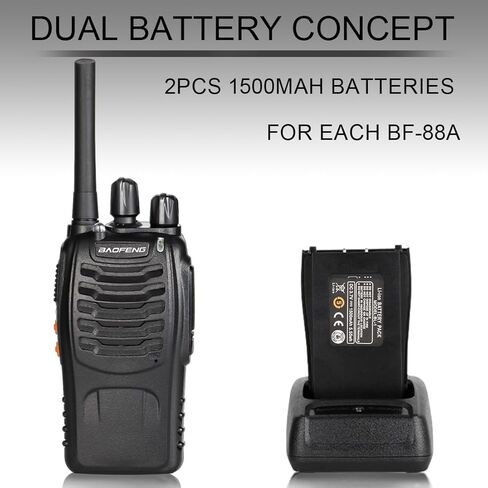 BAOFENG Walkie Talkies Long Range for Adults with 4 Rechargeable Batteries Earpiece, Two Way Radio BAOFENG BF-88A Portable 2 Way Radio for Family Hiking Camping-2 Pack in Kuwait